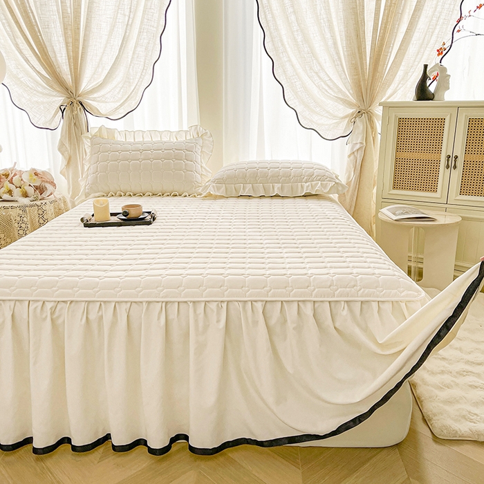 91家纺网 家纺一手货源 找家纺 （总）笠裙家纺 2025新款防水款A类原棉水洗棉夹大豆棉加厚床裙-爱格系列