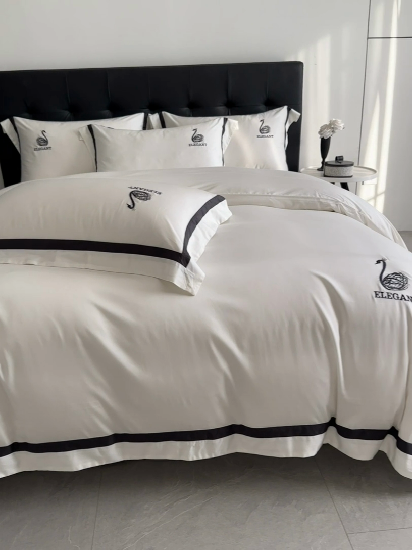 91家纺网 家纺一手货源 找家纺 618家纺 2025新款A类60S100支全棉纯棉四件套-天鹅之舞 天鹅之舞-奶油米