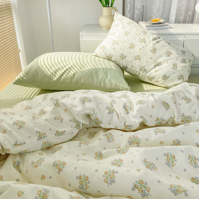 91家纺网 家纺一手货源 找家纺 尺素 2025新款纯棉印花13372全棉田园风被套韩式小清新碎花四件套 清白之年