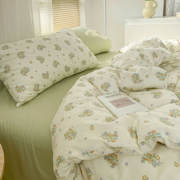 91家纺网 家纺一手货源 找家纺 尺素 2025新款纯棉印花13372全棉田园风被套韩式小清新碎花四件套 清白之年