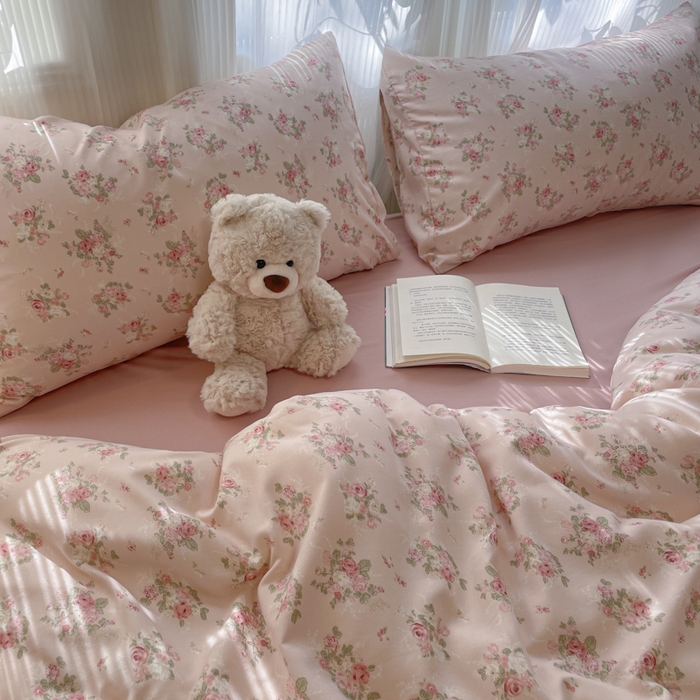 91家纺网 家纺一手货源 找家纺 玉海棠家纺 2025新款针织双层纱四件套 春和豆沙