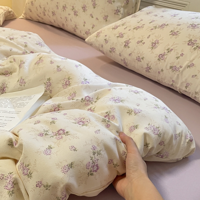 91家纺网 家纺一手货源 找家纺 玉海棠家纺 2025新款针织双层纱四件套 春意花开