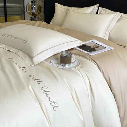 91家纺网 家纺一手货源 找家纺 买家秀 爆款不断货）长绒棉纯棉四件套纯棉全棉四件套长绒棉刺绣四件套长绒棉四件套贡缎四件套轻奢四件套 安娜-奶昔白+奶茶