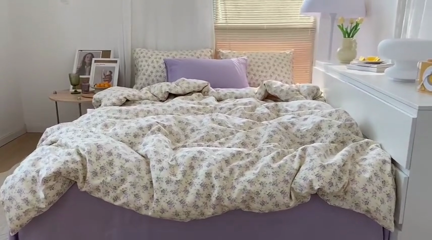 91家纺网 家纺一手货源 找家纺 尺素 2025新款纯棉印花13372全棉田园风被套韩式小清新碎花四件套 雾岛听风