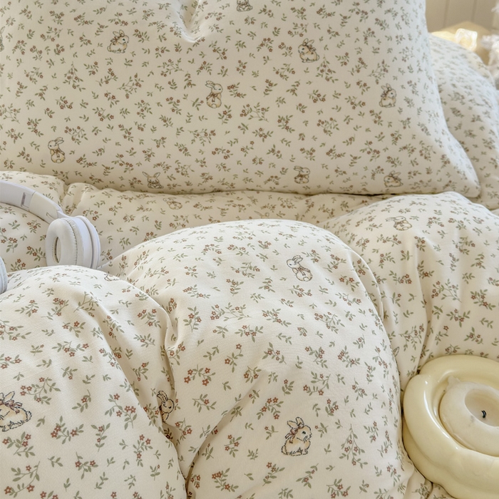 91家纺网 家纺一手货源 找家纺 玉海棠家纺 2025新款针织双层纱四件套 花田薇