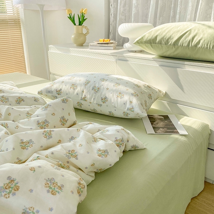 91家纺网 家纺一手货源 找家纺 尺素 2025新款纯棉印花13372全棉田园风被套韩式小清新碎花四件套 清白之年