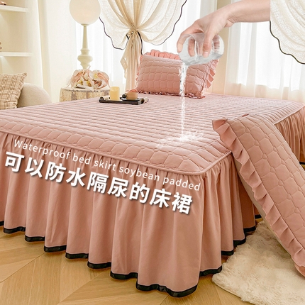 91家纺网 家纺一手货源 找家纺 笠裙家纺 2025新款防水款A类原棉水洗棉夹大豆棉加厚床裙-爱格系列 爱格-豆沙