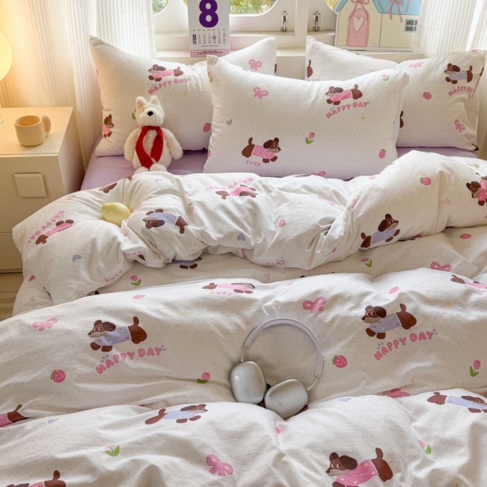 91家纺网 家纺一手货源 找家纺 温眠 2025新款亲肤柔软卡通印花水洗棉四件套 欢乐伙伴