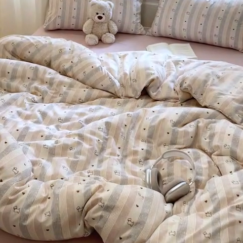 91家纺网 家纺一手货源 找家纺 玉海棠家纺 2025新款针织双层纱四件套 卡曼