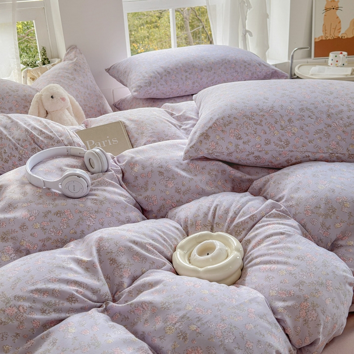 91家纺网 家纺一手货源 找家纺 玉海棠家纺 2025新款针织双层纱四件套 丽莎紫