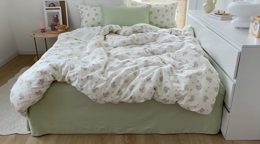 91家纺网 家纺一手货源 找家纺 尺素 2025新款纯棉印花13372全棉田园风被套韩式小清新碎花四件套 清白之年