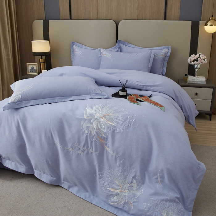 91家纺网 家纺一手货源 找家纺 （总）雲归梦 2025新款全棉加厚磨毛绣花宽边工艺四件套-叶语情深