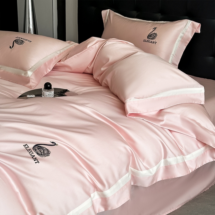 91家纺网 家纺一手货源 找家纺 618家纺 2025新款A类60S100支全棉纯棉四件套-天鹅之舞 天鹅之舞-淡粉