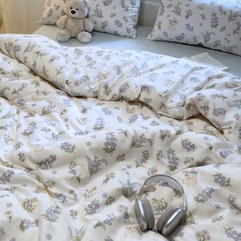 91家纺网 家纺一手货源 找家纺 玉海棠家纺 2025新款针织双层纱四件套 花间兔