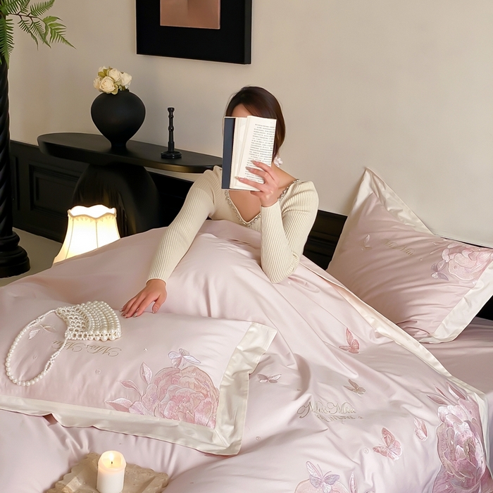 91家纺网 家纺一手货源 找家纺 2025新款100支全棉四件套-绮梦风格二 粉色