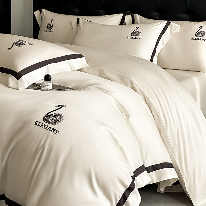 91家纺网 家纺一手货源 找家纺 618家纺 2025新款A类60S100支全棉纯棉四件套-天鹅之舞 天鹅之舞-奶油米