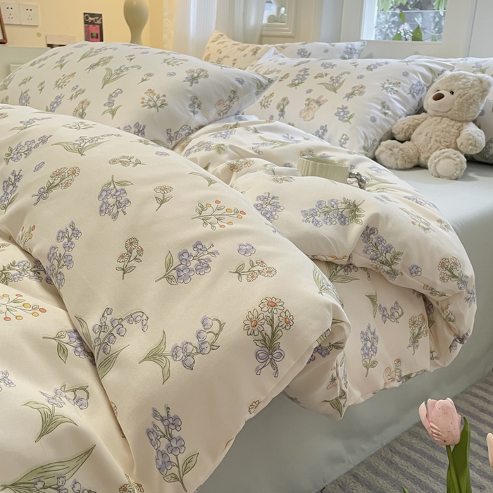 91家纺网 家纺一手货源 找家纺 玉海棠家纺 2025新款针织双层纱四件套 花间兔