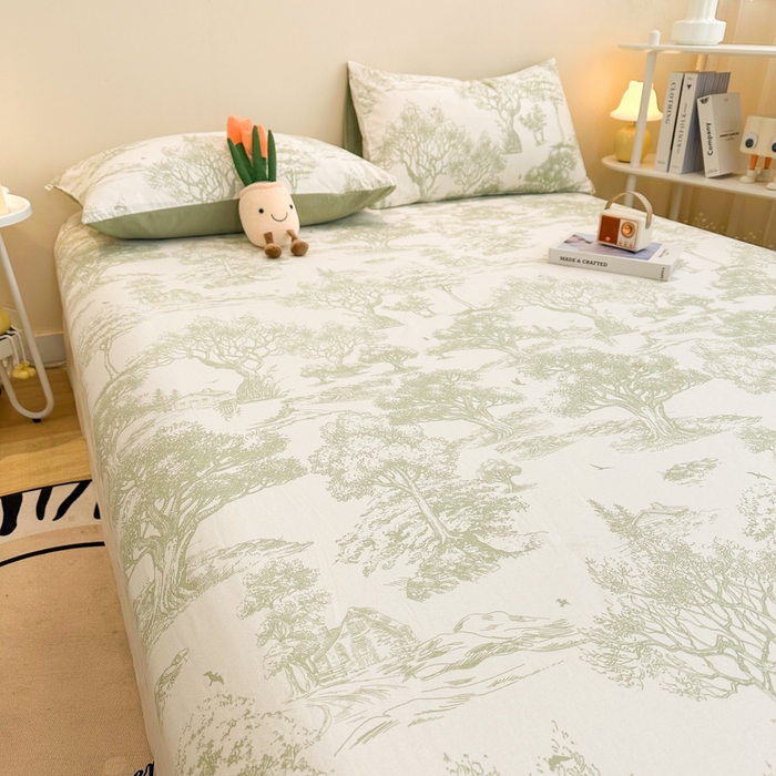 91家纺网 家纺一手货源 找家纺 简宜家居（朝初家纺） 2025新款A版纯棉全棉磨毛单床笠 翠影凝香