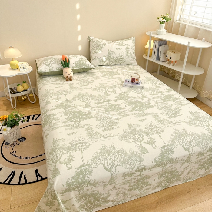 91家纺网 家纺一手货源 找家纺 简宜家居（朝初家纺） 2025新款A版纯棉全棉磨毛单床单 翠影凝香