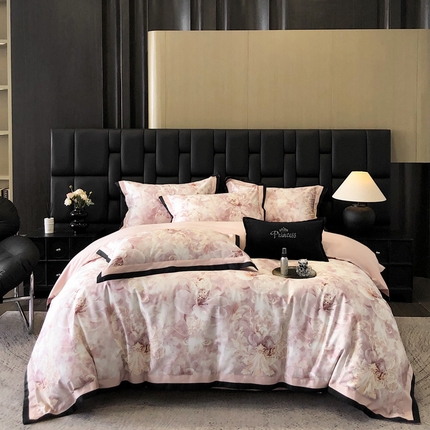 91家纺网 家纺一手货源 找家纺 2025新款60数码双拼色系列四件套 琥珀时光