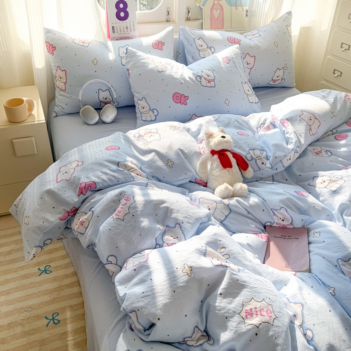 91家纺网 家纺一手货源 找家纺 温眠 2025新款亲肤柔软卡通印花水洗棉四件套 高西低