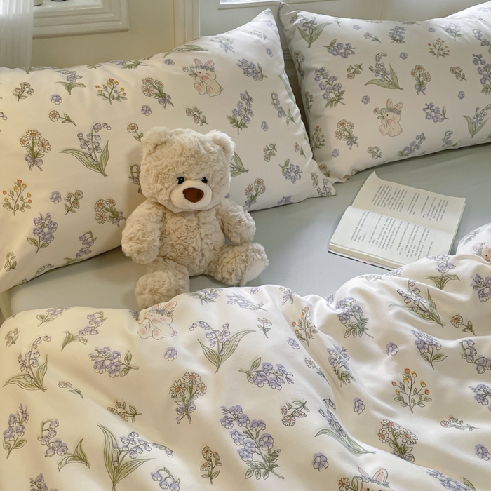 91家纺网 家纺一手货源 找家纺 玉海棠家纺 2025新款针织双层纱四件套 花间兔