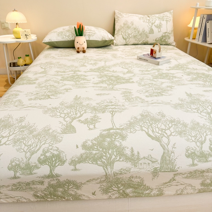 91家纺网 家纺一手货源 找家纺 简宜家居（朝初家纺） 2025新款A版纯棉全棉磨毛单床笠 翠影凝香