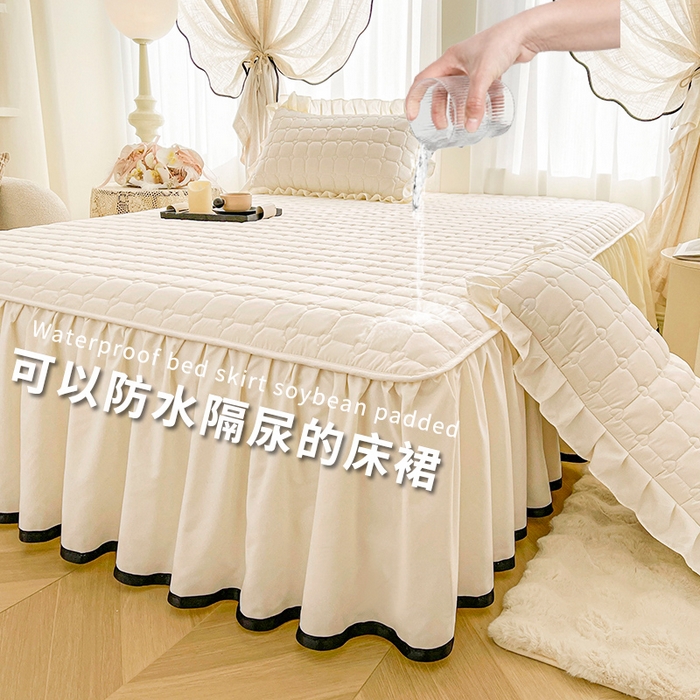 91家纺网 家纺一手货源 找家纺 （总）笠裙家纺 2025新款防水款A类原棉水洗棉夹大豆棉加厚床裙-爱格系列