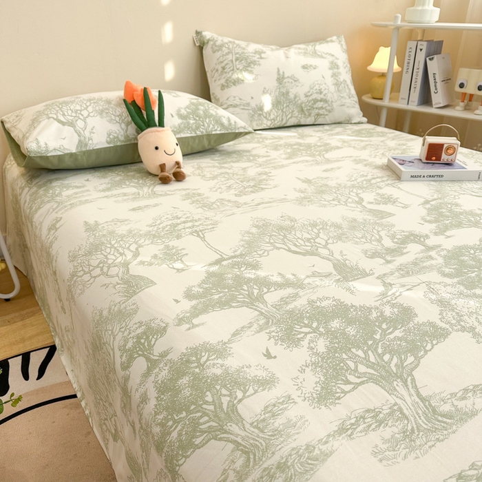 91家纺网 家纺一手货源 找家纺 简宜家居（朝初家纺） 2025新款A版纯棉全棉磨毛单床单 翠影凝香