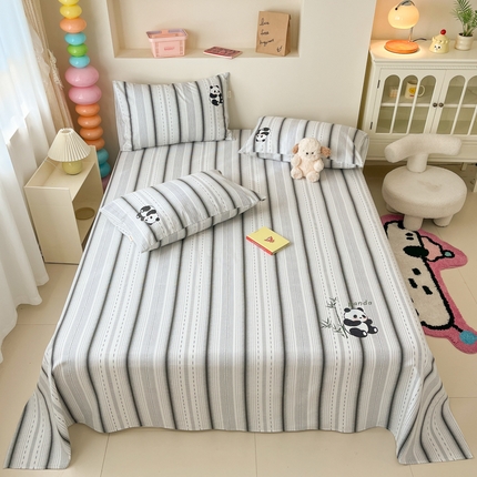 91家纺网 家纺一手货源 找家纺 2025新款老粗布烫画老粗布印花系列单床单 墨宝-灰