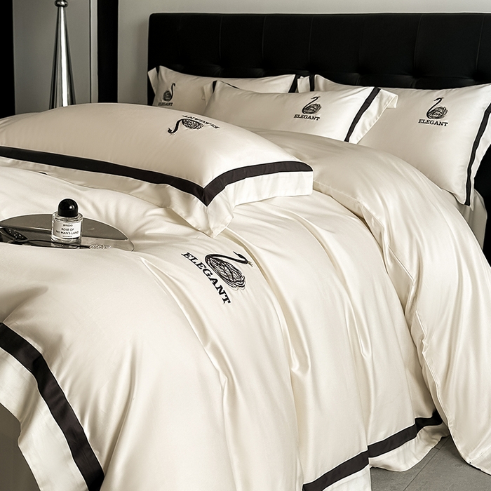 91家纺网 家纺一手货源 找家纺 618家纺 2025新款A类60S100支全棉纯棉四件套-天鹅之舞 天鹅之舞-奶油米