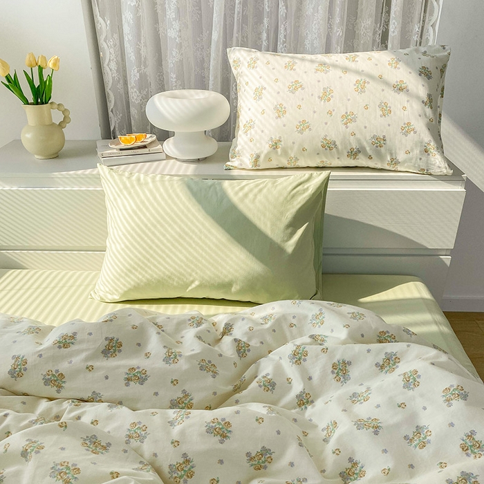 91家纺网 家纺一手货源 找家纺 尺素 2025新款纯棉印花13372全棉田园风被套韩式小清新碎花四件套 清白之年