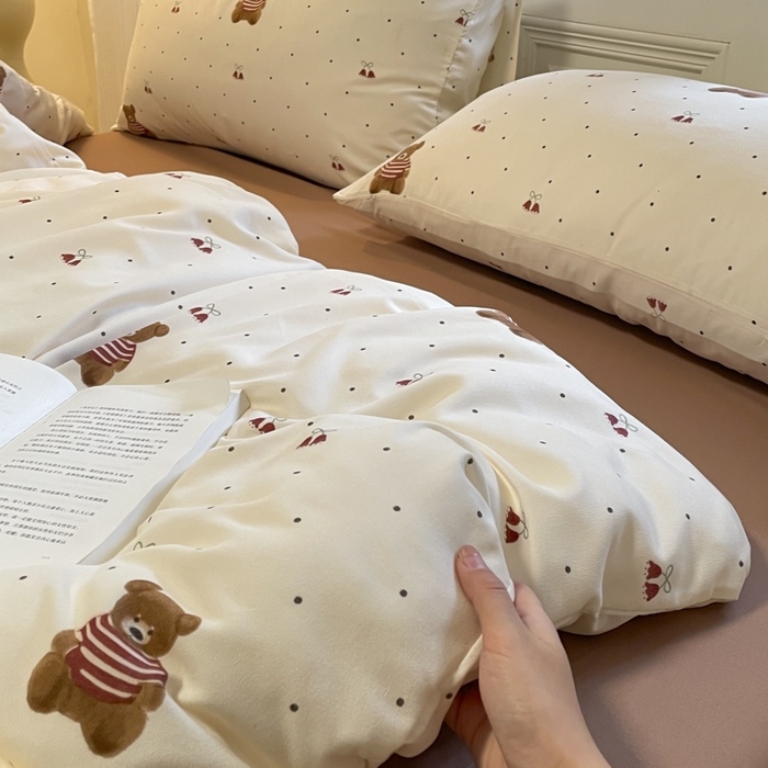 91家纺网 家纺一手货源 找家纺 玉海棠家纺 2025新款针织双层纱四件套 叮当熊