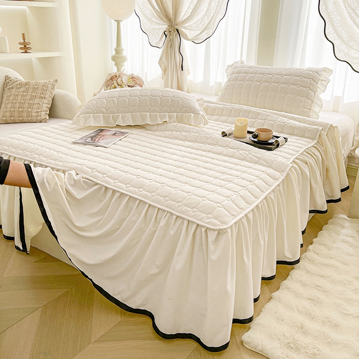 91家纺网 家纺一手货源 找家纺 （总）笠裙家纺 2025新款防水款A类原棉水洗棉夹大豆棉加厚床裙-爱格系列