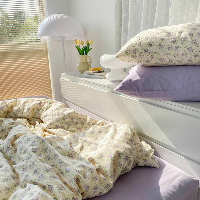 91家纺网 家纺一手货源 找家纺 尺素 2025新款纯棉印花13372全棉田园风被套韩式小清新碎花四件套 雾岛听风