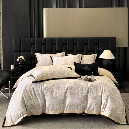 91家纺网 家纺一手货源 找家纺 2025新款60数码双拼色系列四件套 海语梦-香槟