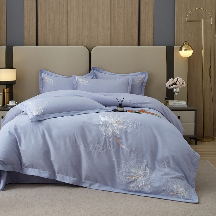 91家纺网 家纺一手货源 找家纺 （总）雲归梦 2025新款全棉加厚磨毛绣花宽边工艺四件套-叶语情深