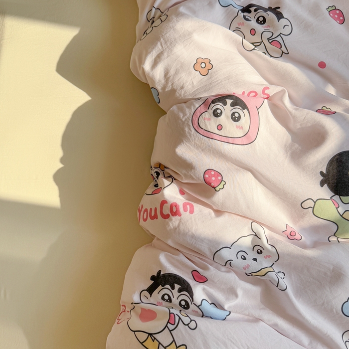 91家纺网 家纺一手货源 找家纺 温眠 2025新款亲肤柔软卡通印花水洗棉四件套 调皮小新