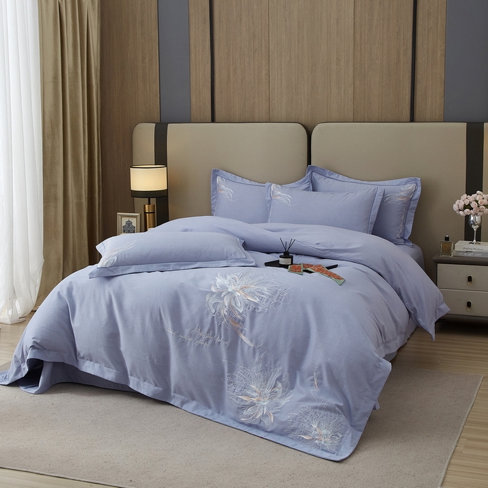 91家纺网 家纺一手货源 找家纺 （总）雲归梦 2025新款全棉加厚磨毛绣花宽边工艺四件套-叶语情深