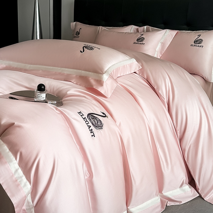 91家纺网 家纺一手货源 找家纺 618家纺 2025新款A类60S100支全棉纯棉四件套-天鹅之舞 天鹅之舞-淡粉