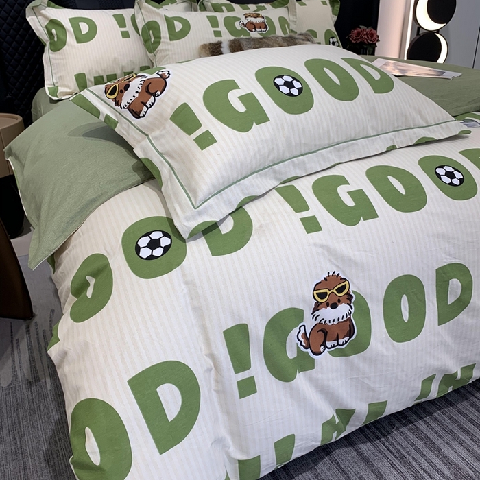 91家纺网 家纺一手货源 找家纺 莱豫家纺 2025新款全棉生态磨毛加厚全棉四件套 字母狗狗