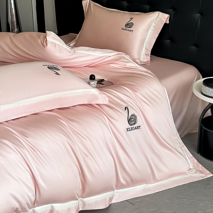 91家纺网 家纺一手货源 找家纺 618家纺 2025新款A类60S100支全棉纯棉四件套-天鹅之舞 天鹅之舞-淡粉