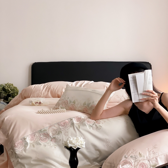 91家纺网 家纺一手货源 找家纺 2025新款100支全棉四件套-玫瑰物语 粉色