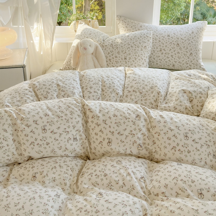 91家纺网 家纺一手货源 找家纺 玉海棠家纺 2025新款针织双层纱四件套 花田薇