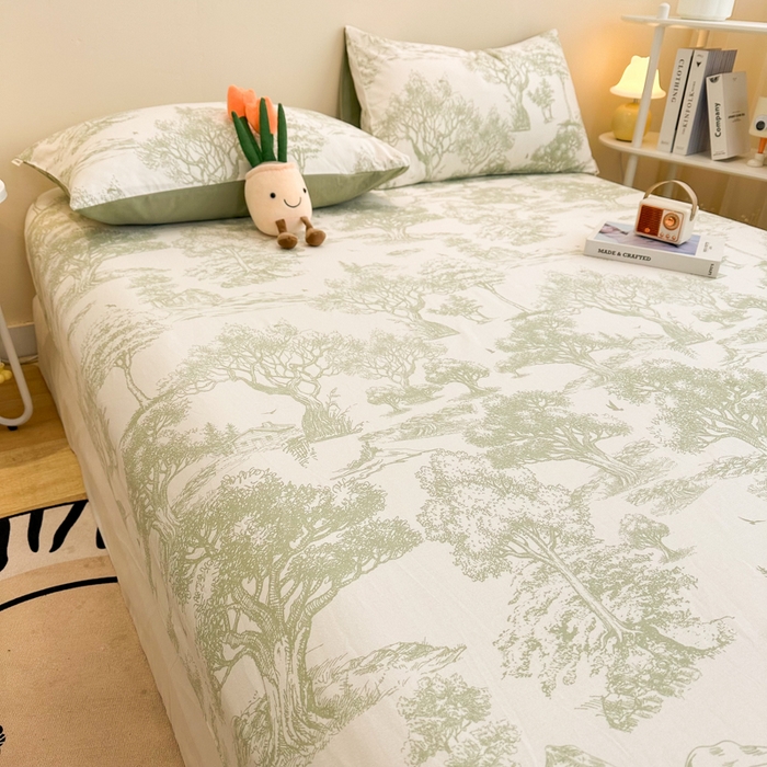 91家纺网 家纺一手货源 找家纺 简宜家居（朝初家纺） 2025新款A版纯棉全棉磨毛单床笠 翠影凝香