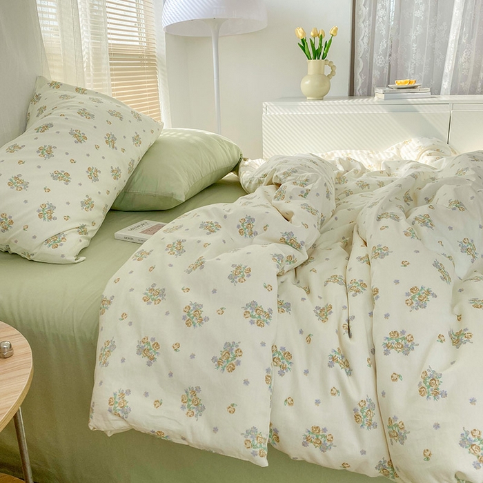 91家纺网 家纺一手货源 找家纺 尺素 2025新款纯棉印花13372全棉田园风被套韩式小清新碎花四件套 清白之年