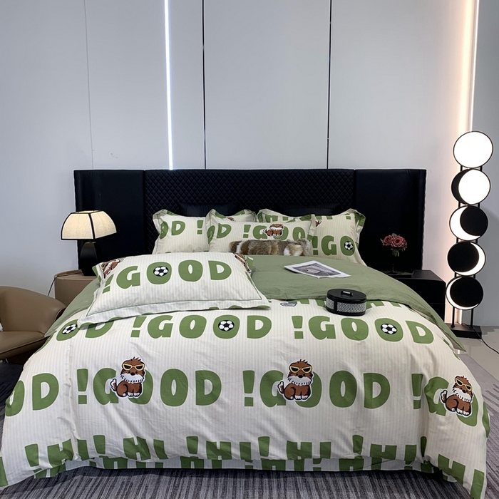 91家纺网 家纺一手货源 找家纺 莱豫家纺 2025新款全棉生态磨毛加厚全棉四件套 字母狗狗