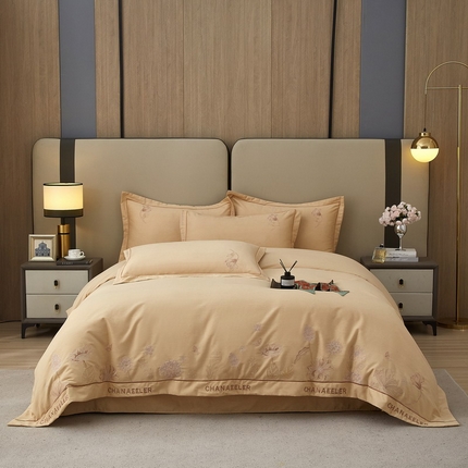 雲归梦 2025新款全棉加厚磨毛绣花宽边工艺四件套-南法凤情 南法凤情-棕