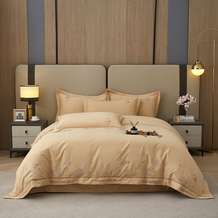 91家纺网 家纺一手货源 找家纺 雲归梦 2025新款全棉加厚磨毛绣花宽边工艺四件套-南法凤情 南法凤情-棕