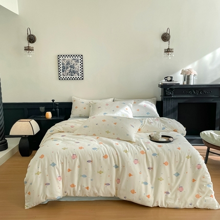 91家纺网 家纺一手货源 找家纺 （总）仟网汇 2025新款小清新有氧针织棉双层纱系列四件套